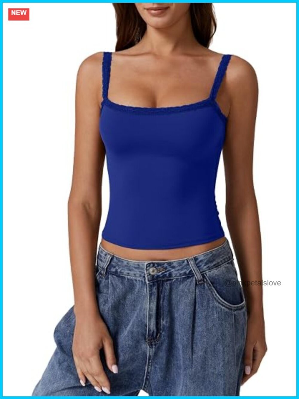 Double Lined Square Neck Lace Trim Tank Top Y2k Going Out Camisole